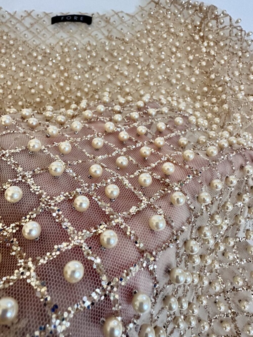 FORE Gold Beaded Mesh Long Sleeve Top Women's Size Small - Picture 9 of 13
